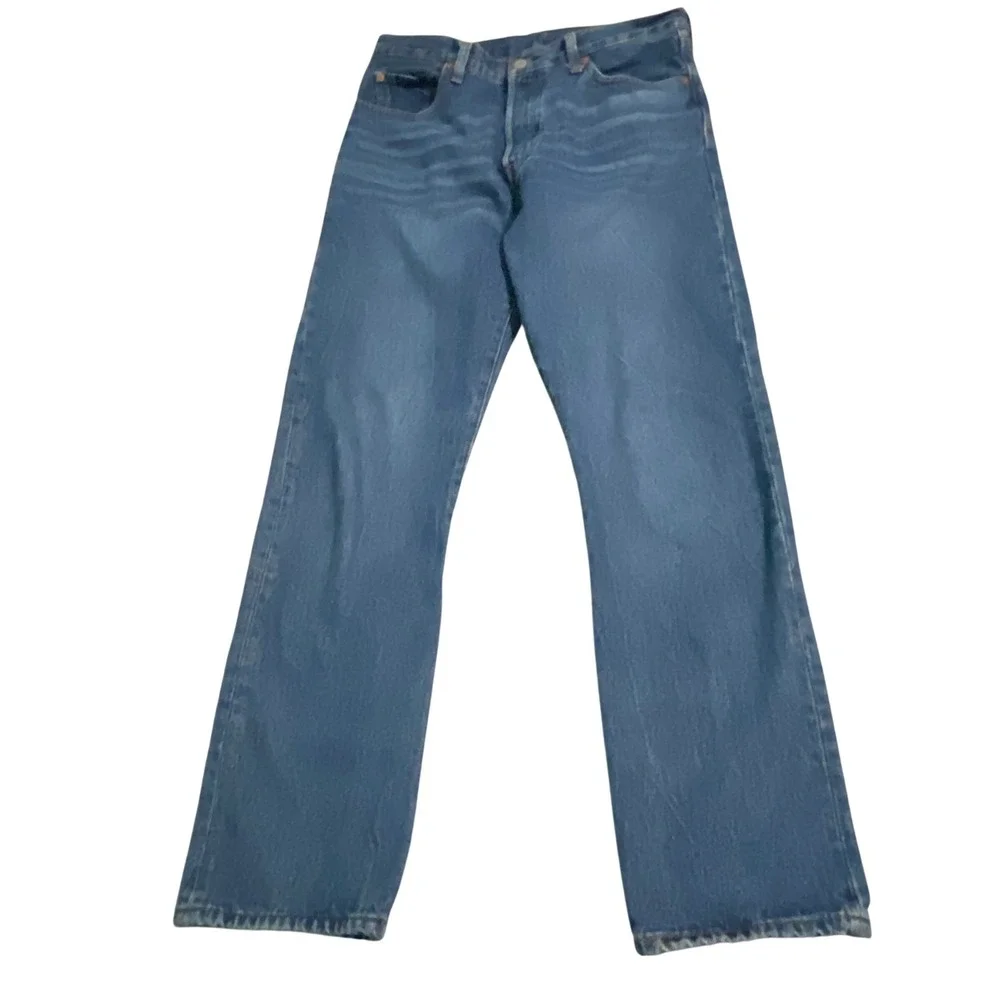 Levis‎ Premium 501 Original Fit Jeans Mens 29x30 Med Wash Blue Button Fly Big E